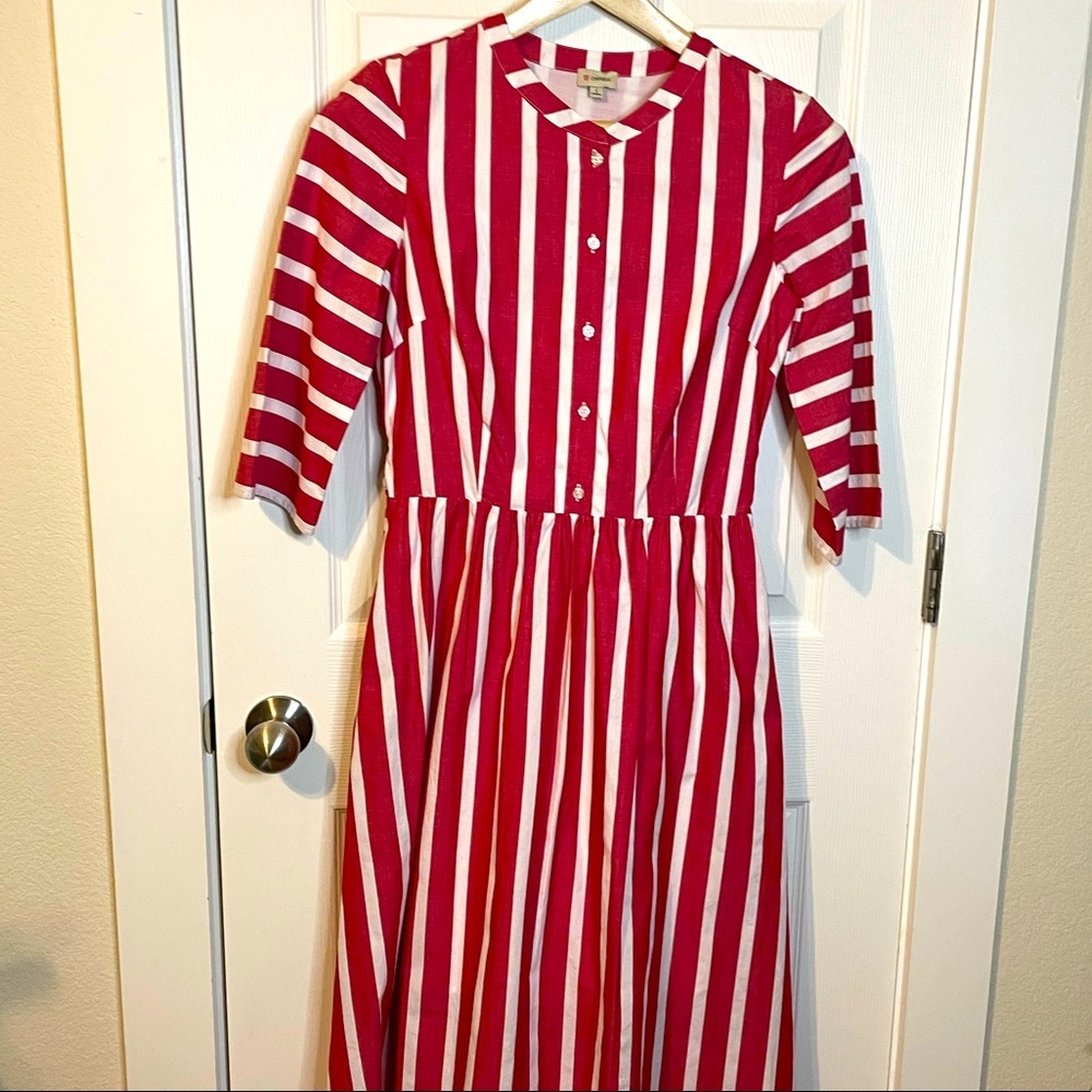 Cremieux red & white striped 3/4 length sleeves dress sz 2